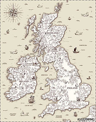Vector régi térkép, Nagy-Britannia (bögre) - vászonkép, falikép otthonra és irodába