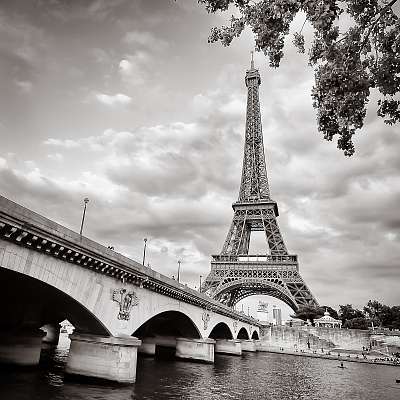 Eiffel-torony kilátás a Seine-folyó téren (vászonkép óra) - vászonkép, falikép otthonra és irodába