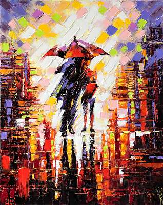 Két szerelmes az esernyő alatt (vászonkép óra) - vászonkép, falikép otthonra és irodába