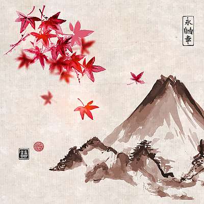 Sakura ág és Fuji (poszter) - vászonkép, falikép otthonra és irodába