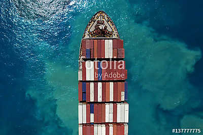 Konténerszállító hajó a nyílt tengeren - (légifelvétel) (többrészes kép) - vászonkép, falikép otthonra és irodába
