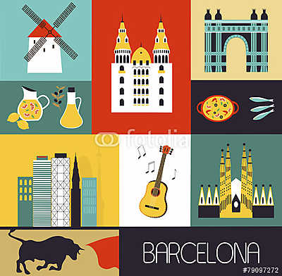 Symbols of Barcelona. (bögre) - vászonkép, falikép otthonra és irodába