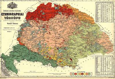 Nagy- Magyarország etnográfiai térképe (keretezett kép) - vászonkép, falikép otthonra és irodába