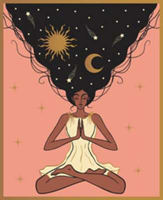 Meditáló lány, hajában az univerzum (poszter) - vászonkép, falikép otthonra és irodába