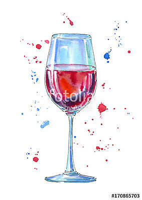 Egy pohár vörösbor (akvarell) (bögre) - vászonkép, falikép otthonra és irodába