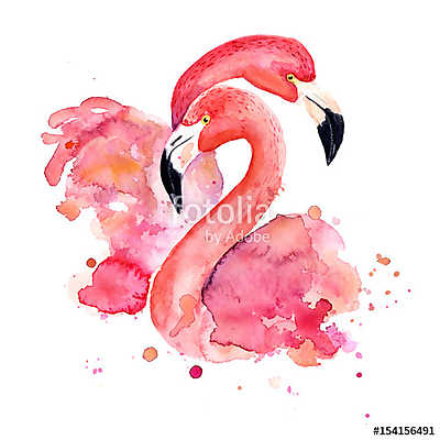 watercolor pink flamingos (többrészes kép) - vászonkép, falikép otthonra és irodába
