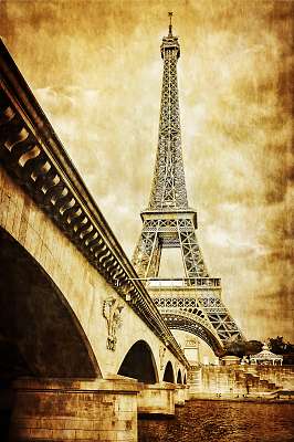 Eiffel-torony szüreti retro kilátás a Seine folyó, Párizs (vászonkép óra) - vászonkép, falikép otthonra és irodába