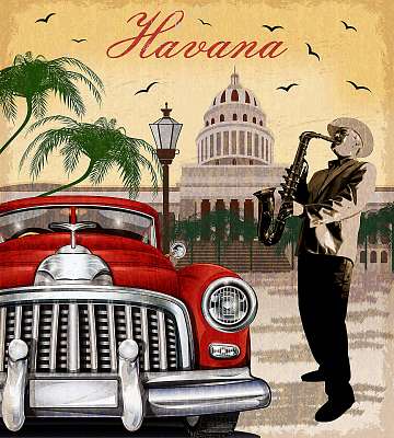 Havana retro poster. (többrészes kép) - vászonkép, falikép otthonra és irodába