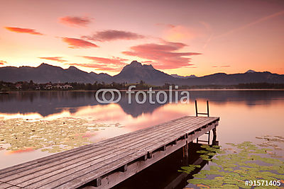 Sunset am Steg am Alpensee (fotótapéta) - vászonkép, falikép otthonra és irodába
