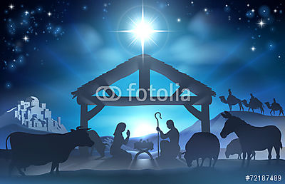 Karácsonyi Nativity Scene (keretezett kép) - vászonkép, falikép otthonra és irodába