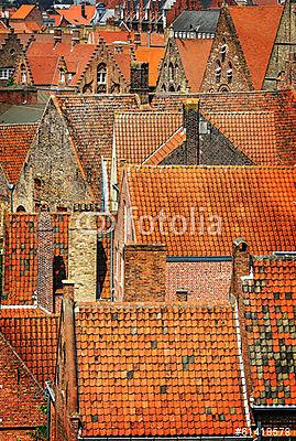 Részlet a régi narancssárga háztetők a történelmi városban (többrészes kép) - vászonkép, falikép otthonra és irodába
