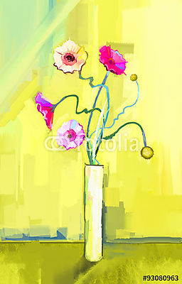 Absztrakt  tavaszi virágzás vázában (olajfestmény reprodukció) (többrészes kép) - vászonkép, falikép otthonra és irodába