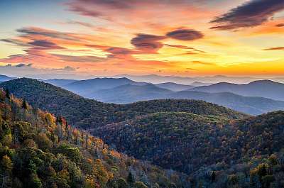 Blue Ridge Mountains, autumn scenic sunrise, North Carolina (bögre) - vászonkép, falikép otthonra és irodába