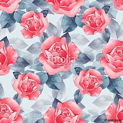Floral seamless pattern. Watercolor background with beautiful re (fotótapéta) - vászonkép, falikép otthonra és irodába