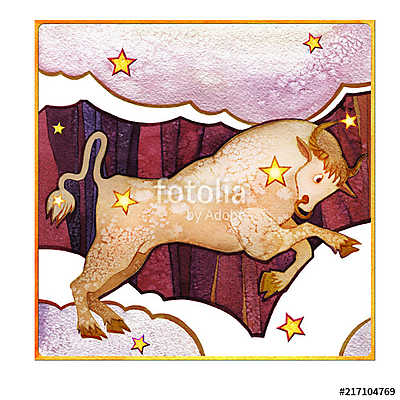 Astrological sign of the zodiac Taurus as a  bull, on a dark  pa (többrészes kép) - vászonkép, falikép otthonra és irodába