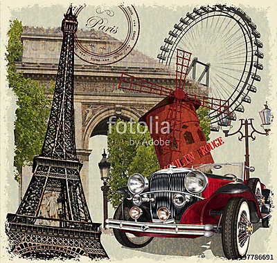 Paris vintage poster. (bögre) - vászonkép, falikép otthonra és irodába