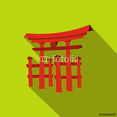 Lebegő Torii kapu, Japán ikon, lapos stílus (vászonkép óra) - vászonkép, falikép otthonra és irodába