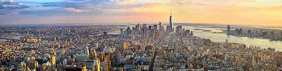 Manhattan panoráma a naplemente légi felvételen, New York, Egyes (fotótapéta) - vászonkép, falikép otthonra és irodába