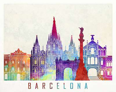 Barcelona landmarks watercolor poster (poszter) - vászonkép, falikép otthonra és irodába