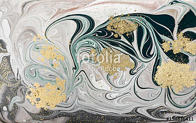 Marble abstract acrylic background. Natural green marbling artwork texture. Golden glitter. (bögre) - vászonkép, falikép otthonra és irodába