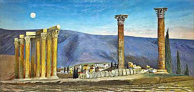 A Jupiter-templom romjai Athénban (színverzió 1) (keretezett kép) - vászonkép, falikép otthonra és irodába
