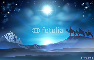 Karácsonyi születésű csillag és bölcsek (fotótapéta) - vászonkép, falikép otthonra és irodába