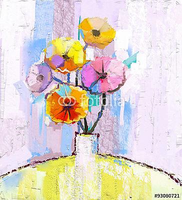 Absztrakt színes tavaszi virágzás vázában (olajfestmény reprodukció) (poszter) - vászonkép, falikép otthonra és irodába