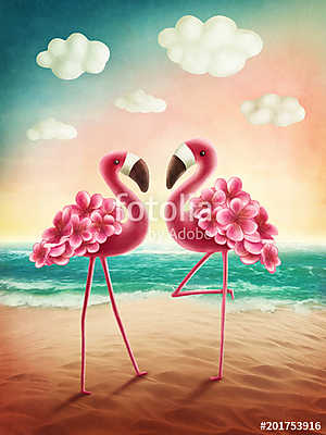 Two flamingos (többrészes kép) - vászonkép, falikép otthonra és irodába