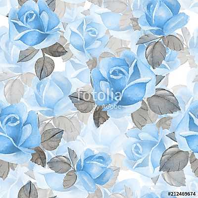 Floral seamless pattern. Watercolor background with blue roses 2 (poszter) - vászonkép, falikép otthonra és irodába