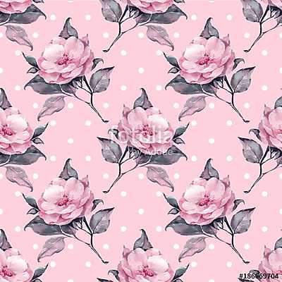 Pink floral seamless pattern with roses 14 (fotótapéta) - vászonkép, falikép otthonra és irodába