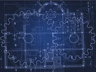 Fogaskerekek blueprint (keretezett kép) - vászonkép, falikép otthonra és irodába