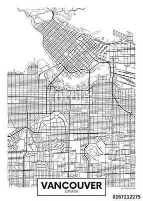 Részletes vektor poszter várostérkép Vancouver (keretezett kép) - vászonkép, falikép otthonra és irodába