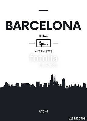 Poster city skyline Barcelona, Flat style vector illustration (többrészes kép) - vászonkép, falikép otthonra és irodába