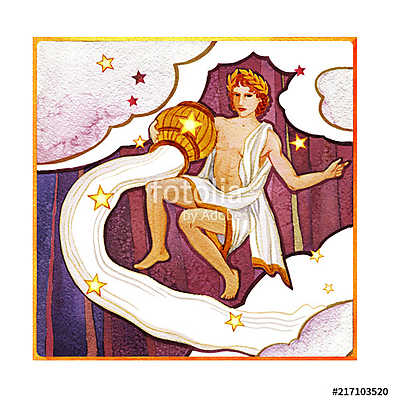 Astrological sign of the zodiac Aquarius as a young man pouring  (keretezett kép) - vászonkép, falikép otthonra és irodába