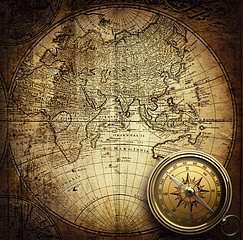 Sötét szélű antik térkép, iránytűvel (fotótapéta) - vászonkép, falikép otthonra és irodába