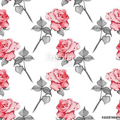 Floral seamless pattern. Watercolor background with roses 17 (bögre) - vászonkép, falikép otthonra és irodába
