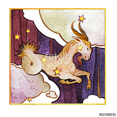 Astrological sign of the zodiac Capricorn, on a dark  pattern ba (bögre) - vászonkép, falikép otthonra és irodába