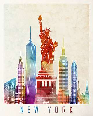 New York landmarks watercolor poster (keretezett kép) - vászonkép, falikép otthonra és irodába