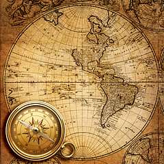 Antik világtérkép, iránytűvel (poszter) - vászonkép, falikép otthonra és irodába