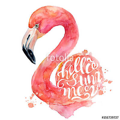 Watercolor pink flamingo hand painted illustration (keretezett kép) - vászonkép, falikép otthonra és irodába