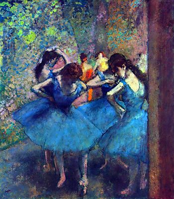Balett- táncosnők kék ruhában (fotótapéta) - vászonkép, falikép otthonra és irodába