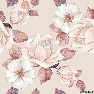 Delicate flowers. Watercolor floral seamless pattern. Pastel col (fotótapéta) - vászonkép, falikép otthonra és irodába