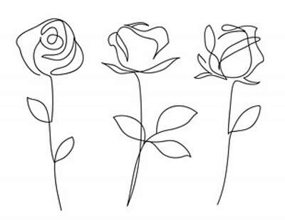 Három rózsa (vonalrajz, line art) (keretezett kép) - vászonkép, falikép otthonra és irodába