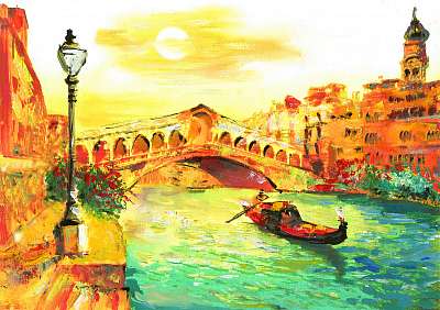 Velence-i híd, Olaszország   (olajfestmény reprodukció) (keretezett kép) - vászonkép, falikép otthonra és irodába