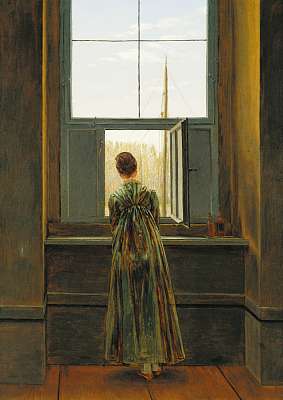 Nő az ablaknál (keretezett kép) - vászonkép, falikép otthonra és irodába