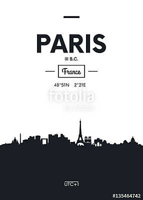 Poszter város skyline Párizs, lapos stílusú vektoros illusztráci (keretezett kép) - vászonkép, falikép otthonra és irodába