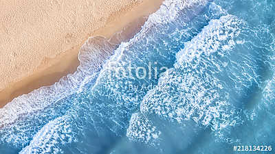 Wave on the beach as a background. Beautiful natural background at the summer time. Aerial seascape from drone at the summer tim (poszter) - vászonkép, falikép otthonra és irodába