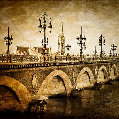 Bordeaux folyó híd St Michel katedrálisával (fotótapéta) - vászonkép, falikép otthonra és irodába