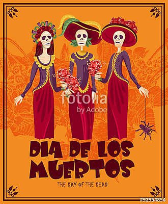 A halott koponya napja. Nők calavera sminkkel. (poszter) - vászonkép, falikép otthonra és irodába