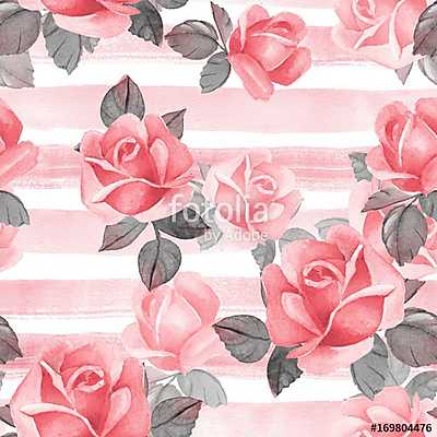 Floral seamless pattern. Watercolor background with red roses (többrészes kép) - vászonkép, falikép otthonra és irodába